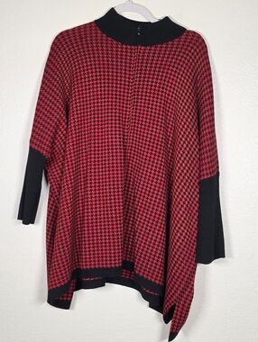 St. John Sport Wool Blend Dolman Sleeves Houndstooth Sweater Poncho L